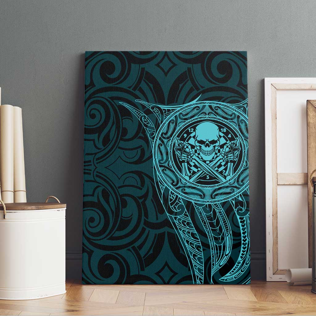 New Zealand Skull Darts Canvas Wall Art Aotearoa Maori Chest Tattoo Stylized Teal - Polynesian Pride