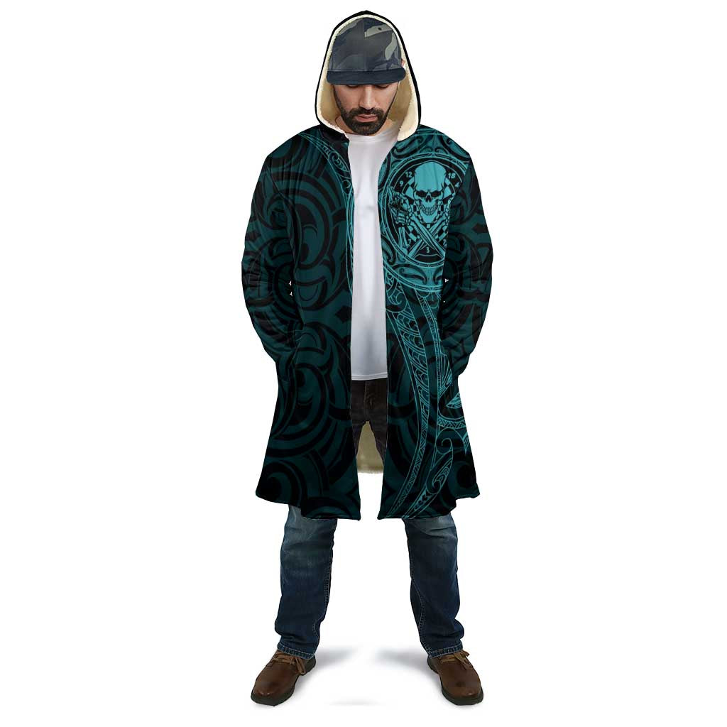 New Zealand Skull Darts Cloak Aotearoa Maori Chest Tattoo Stylized Teal - Polynesian Pride