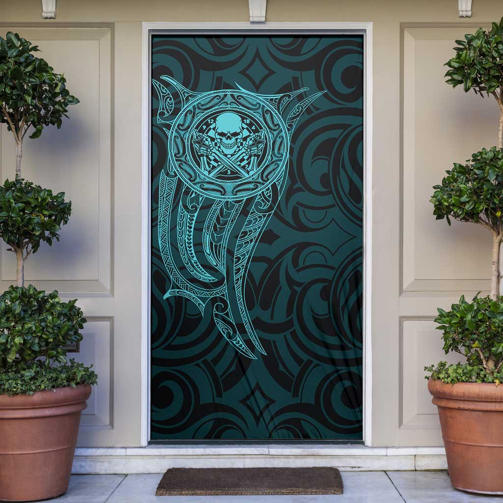 New Zealand Skull Darts Door Cover Aotearoa Maori Chest Tattoo Stylized Teal - Polynesian Pride