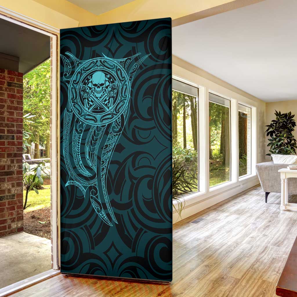 New Zealand Skull Darts Door Cover Aotearoa Maori Chest Tattoo Stylized Teal - Polynesian Pride