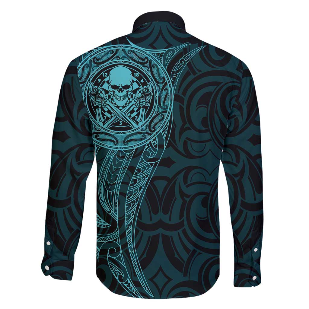 New Zealand Skull Darts Family Matching Summer Maxi Dress and Hawaiian Shirt Aotearoa Maori Chest Tattoo Stylized Teal - Polynesian Pride