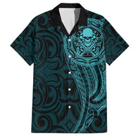 New Zealand Skull Darts Family Matching Tank Maxi Dress and Hawaiian Shirt Aotearoa Maori Chest Tattoo Stylized Teal - Polynesian Pride