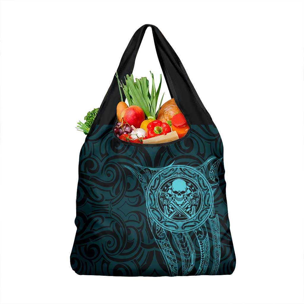 New Zealand Skull Darts Grocery Bag Aotearoa Maori Chest Tattoo Stylized Teal - Polynesian Pride