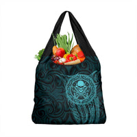 New Zealand Skull Darts Grocery Bag Aotearoa Maori Chest Tattoo Stylized Teal - Polynesian Pride