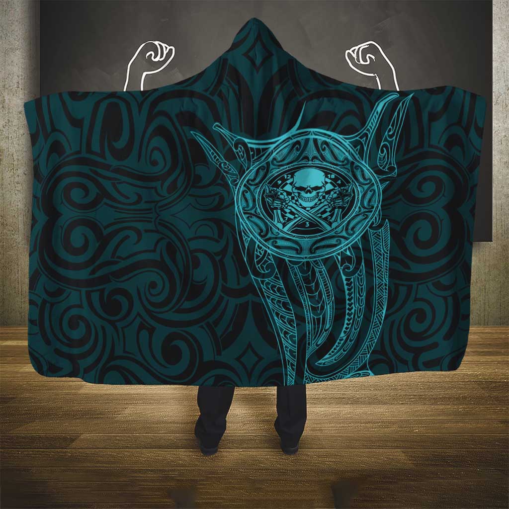 New Zealand Skull Darts Hooded Blanket Aotearoa Maori Chest Tattoo Stylized Teal - Polynesian Pride