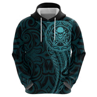 New Zealand Skull Darts Hoodie Aotearoa Maori Chest Tattoo Stylized Teal - Polynesian Pride