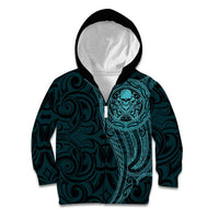 New Zealand Skull Darts Kid Hoodie Aotearoa Maori Chest Tattoo Stylized Teal - Polynesian Pride