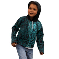 New Zealand Skull Darts Kid Hoodie Aotearoa Maori Chest Tattoo Stylized Teal - Polynesian Pride