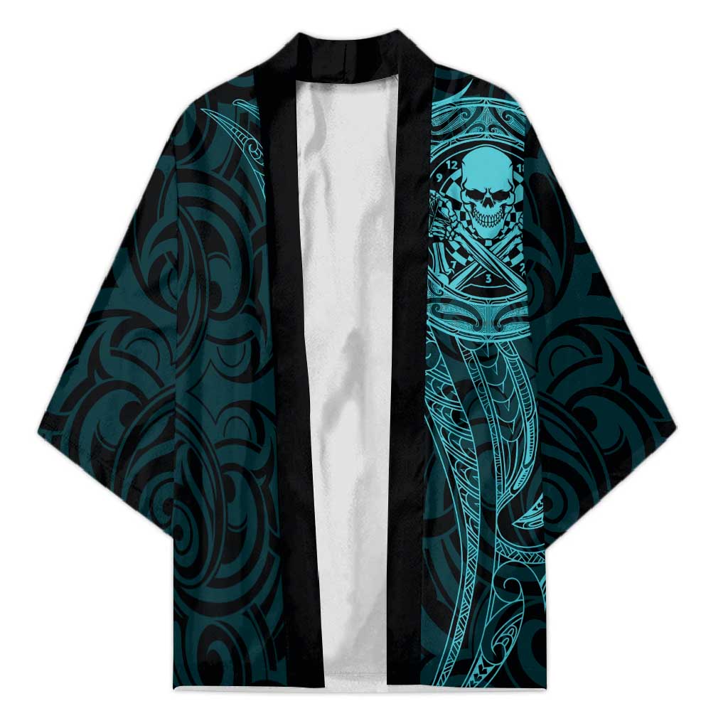 New Zealand Skull Darts Kimono Aotearoa Maori Chest Tattoo Stylized Teal - Polynesian Pride