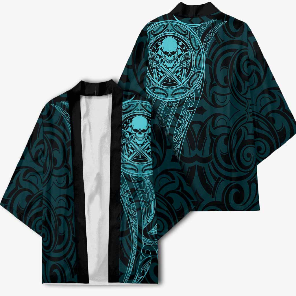 New Zealand Skull Darts Kimono Aotearoa Maori Chest Tattoo Stylized Teal - Polynesian Pride