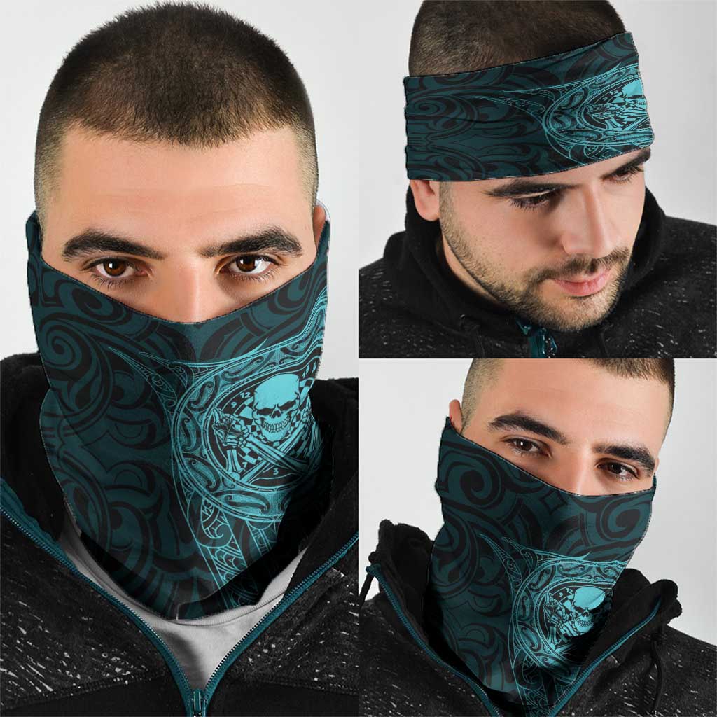 New Zealand Skull Darts Neck Gaiter Aotearoa Maori Chest Tattoo Stylized Teal - Polynesian Pride