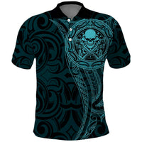 New Zealand Skull Darts Polo Shirt Aotearoa Maori Chest Tattoo Stylized Teal - Polynesian Pride