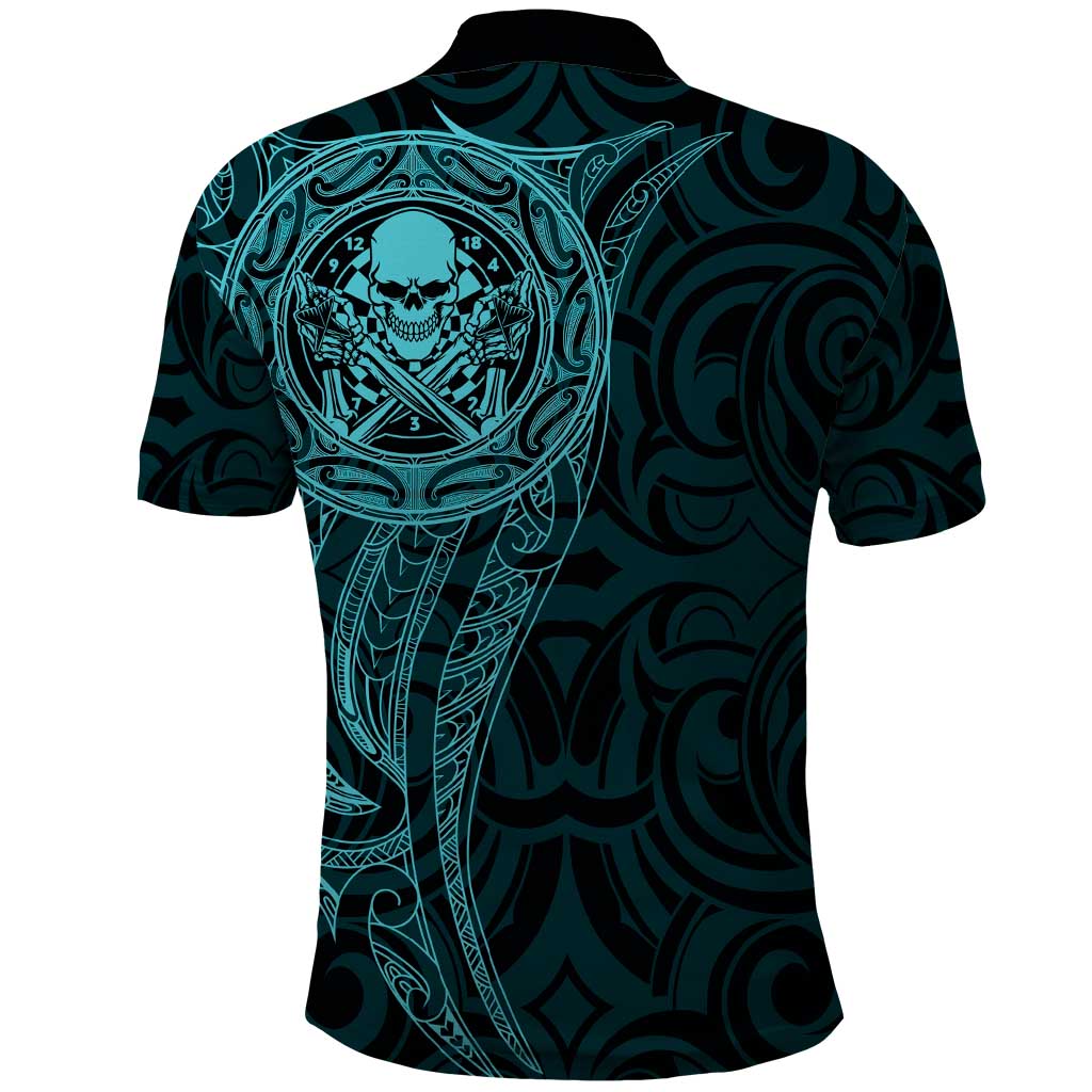 New Zealand Skull Darts Polo Shirt Aotearoa Maori Chest Tattoo Stylized Teal - Polynesian Pride