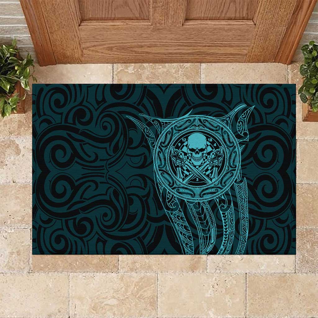 New Zealand Skull Darts Rubber Doormat Aotearoa Maori Chest Tattoo Stylized Teal - Polynesian Pride