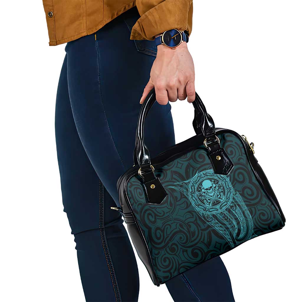 New Zealand Skull Darts Shoulder Handbag Aotearoa Maori Chest Tattoo Stylized Teal - Polynesian Pride