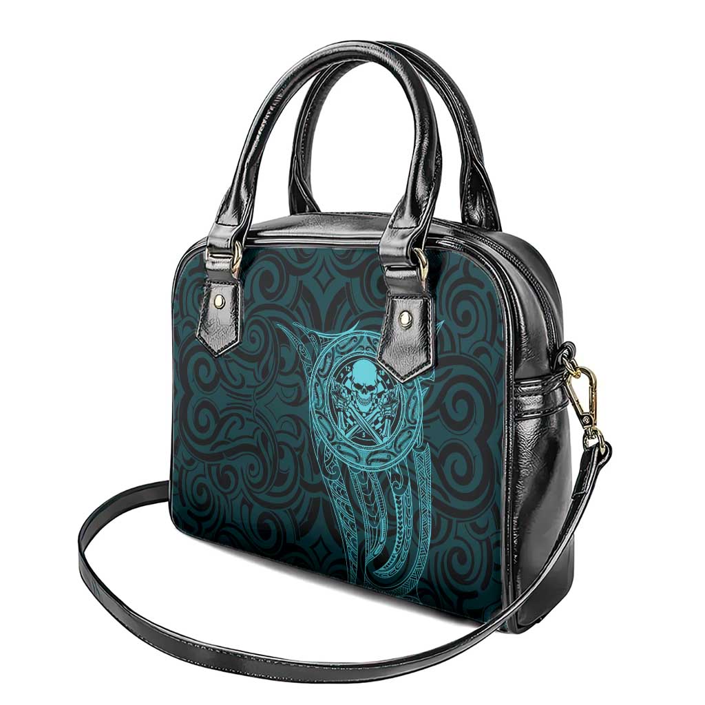 New Zealand Skull Darts Shoulder Handbag Aotearoa Maori Chest Tattoo Stylized Teal - Polynesian Pride