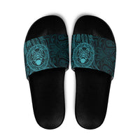 New Zealand Skull Darts Slide Sandals Aotearoa Maori Chest Tattoo Stylized Teal - Polynesian Pride