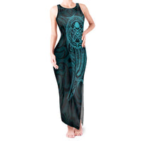 New Zealand Skull Darts Tank Maxi Dress Aotearoa Maori Chest Tattoo Stylized Teal - Polynesian Pride