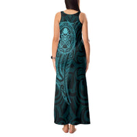 New Zealand Skull Darts Tank Maxi Dress Aotearoa Maori Chest Tattoo Stylized Teal - Polynesian Pride