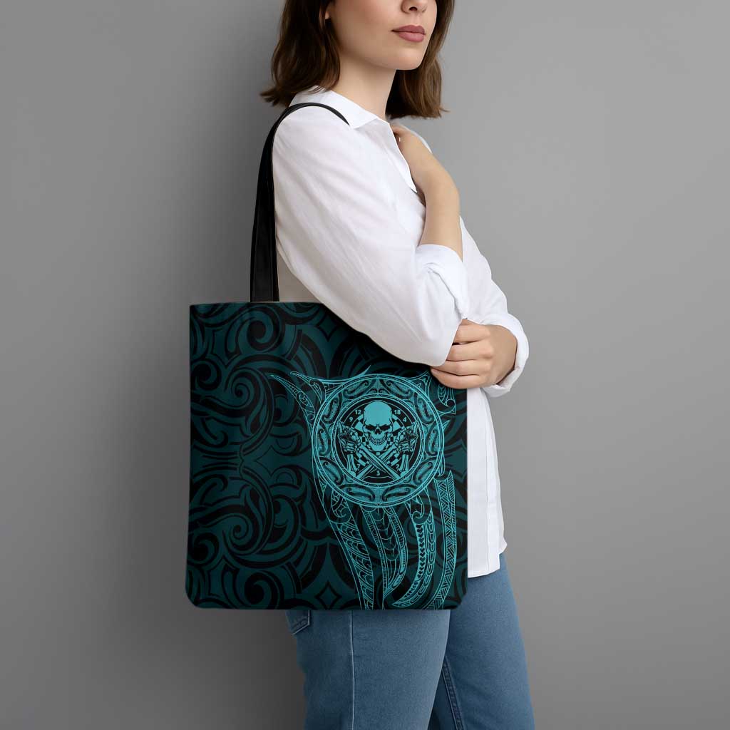 New Zealand Skull Darts Tote Bag Aotearoa Maori Chest Tattoo Stylized Teal - Polynesian Pride