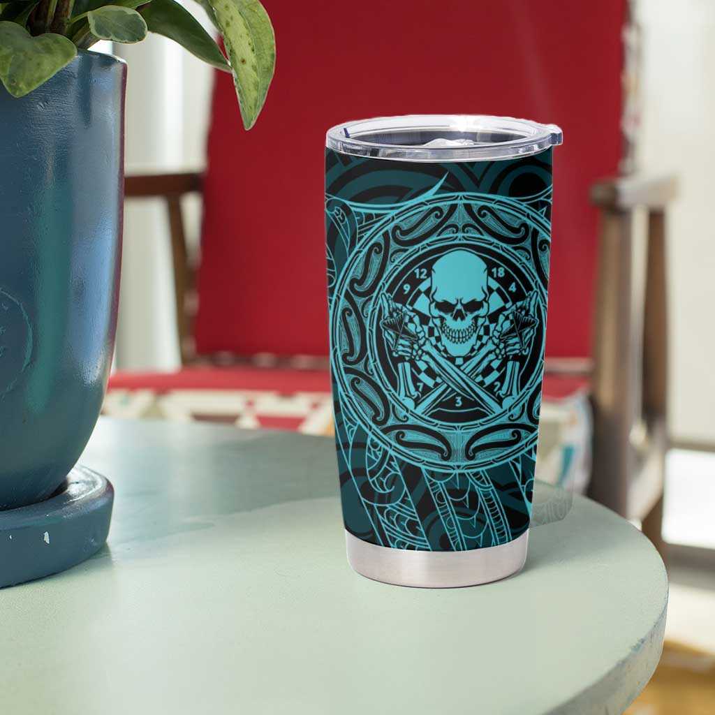 New Zealand Skull Darts Tumbler Cup Aotearoa Maori Chest Tattoo Stylized Teal - Polynesian Pride