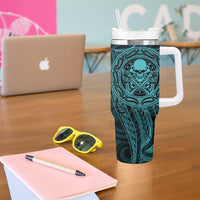 New Zealand Skull Darts Tumbler With Handle Aotearoa Maori Chest Tattoo Stylized Teal - Polynesian Pride