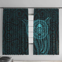 New Zealand Skull Darts Window Curtain Aotearoa Maori Chest Tattoo Stylized Teal - Polynesian Pride