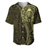 New Zealand Skull Darts Baseball Jersey Aotearoa Maori Chest Tattoo Stylized Gold - Polynesian Pride