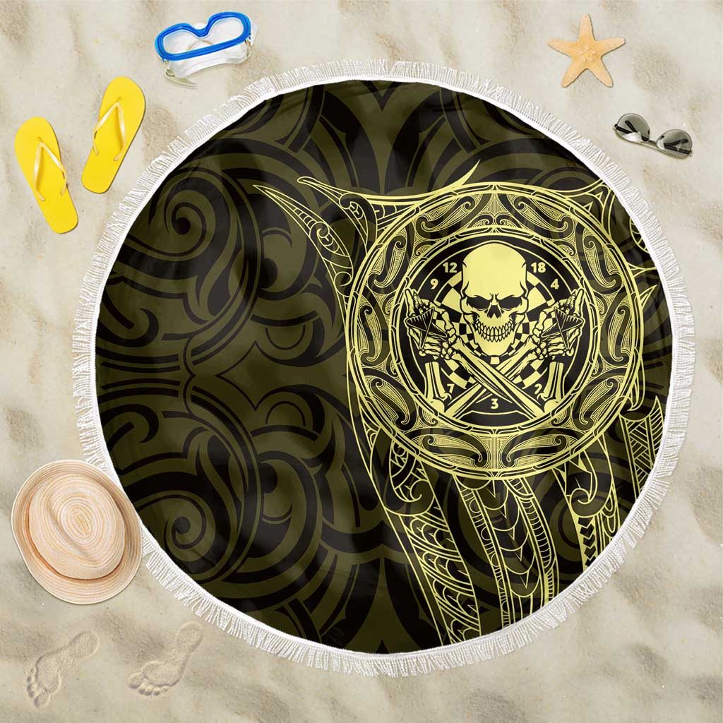 New Zealand Skull Darts Beach Blanket Aotearoa Maori Chest Tattoo Stylized Gold - Polynesian Pride