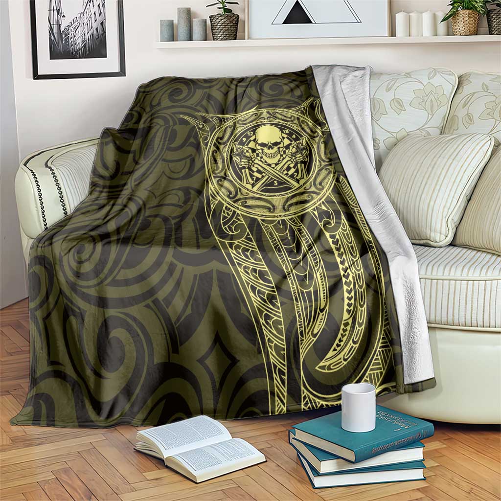 New Zealand Skull Darts Blanket Aotearoa Maori Chest Tattoo Stylized Gold - Polynesian Pride