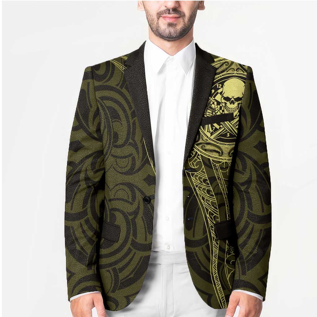 New Zealand Skull Darts Blazer Aotearoa Maori Chest Tattoo Stylized Gold - Polynesian Pride