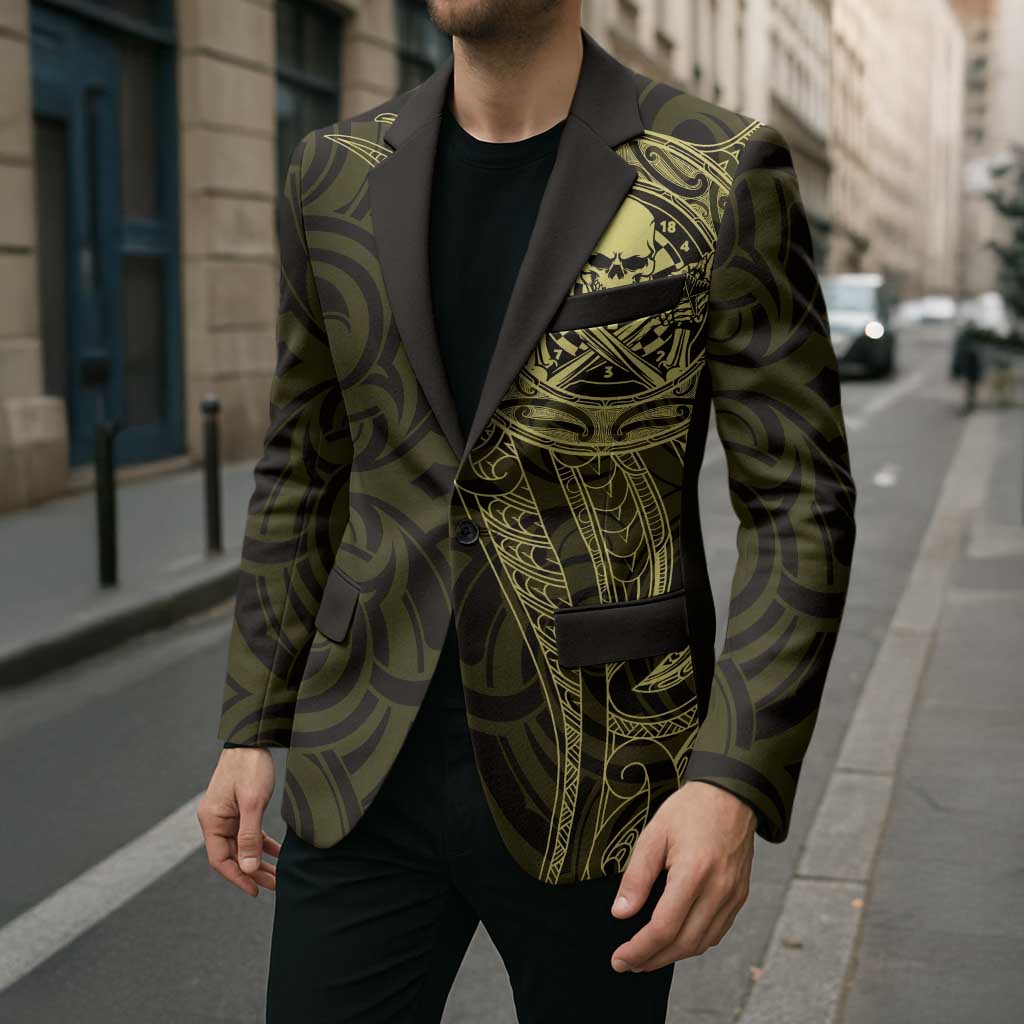 New Zealand Skull Darts Blazer Aotearoa Maori Chest Tattoo Stylized Gold - Polynesian Pride