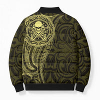 New Zealand Skull Darts Bomber Puffer Jacket Aotearoa Maori Chest Tattoo Stylized Gold - Polynesian Pride