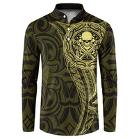 New Zealand Skull Darts Button Sweatshirt Aotearoa Maori Chest Tattoo Stylized Gold - Polynesian Pride