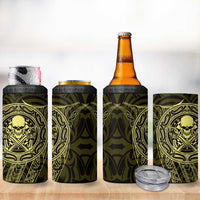 New Zealand Skull Darts 4 in 1 Can Cooler Tumbler Aotearoa Maori Chest Tattoo Stylized Gold - Polynesian Pride