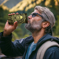 New Zealand Skull Darts 4 in 1 Can Cooler Tumbler Aotearoa Maori Chest Tattoo Stylized Gold - Polynesian Pride