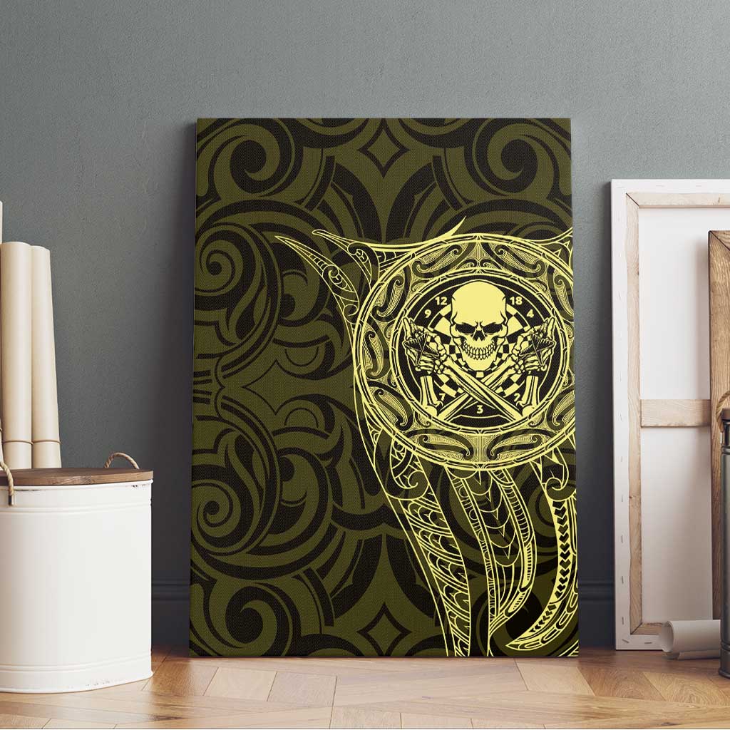 New Zealand Skull Darts Canvas Wall Art Aotearoa Maori Chest Tattoo Stylized Gold - Polynesian Pride