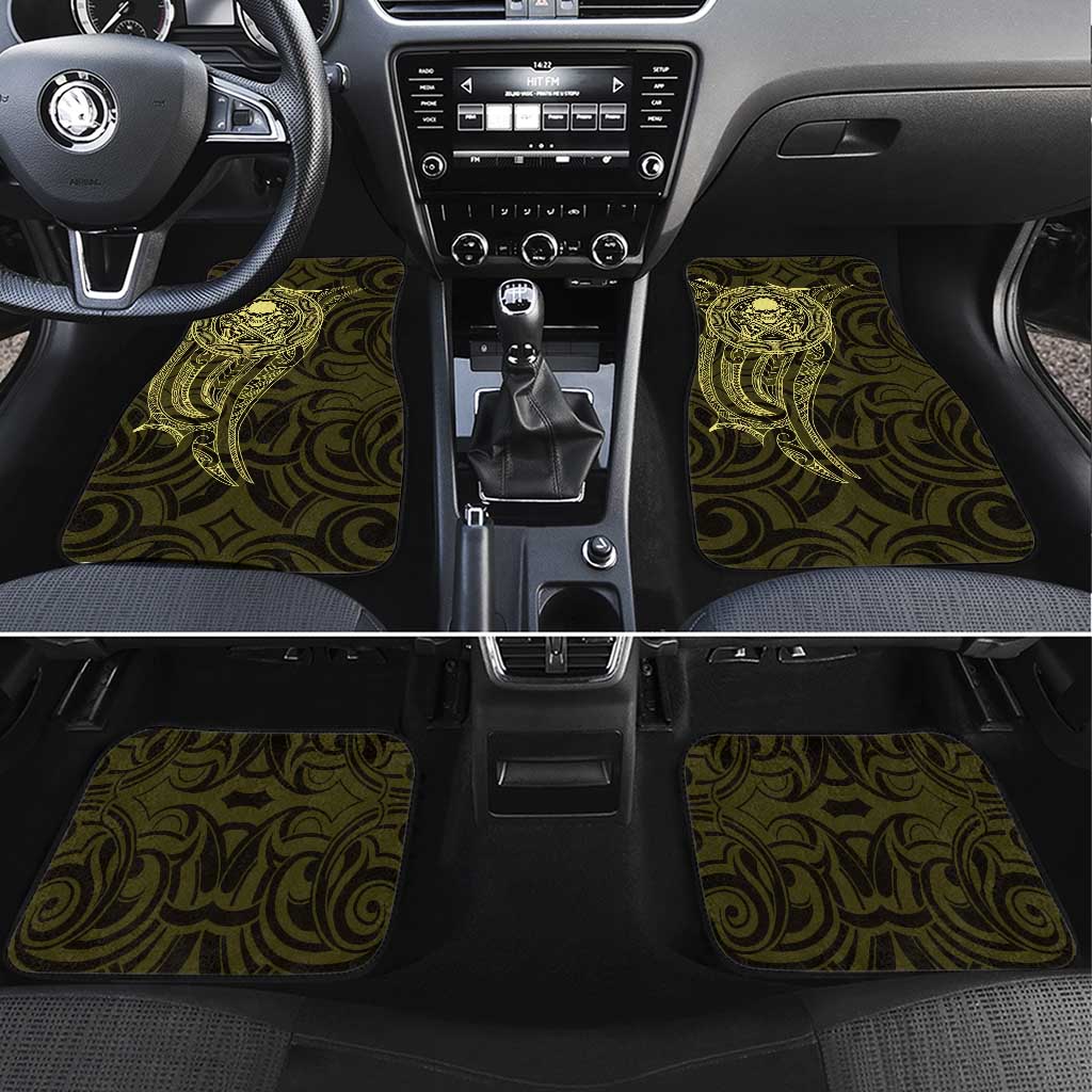 New Zealand Skull Darts Car Mats Aotearoa Maori Chest Tattoo Stylized Gold - Polynesian Pride