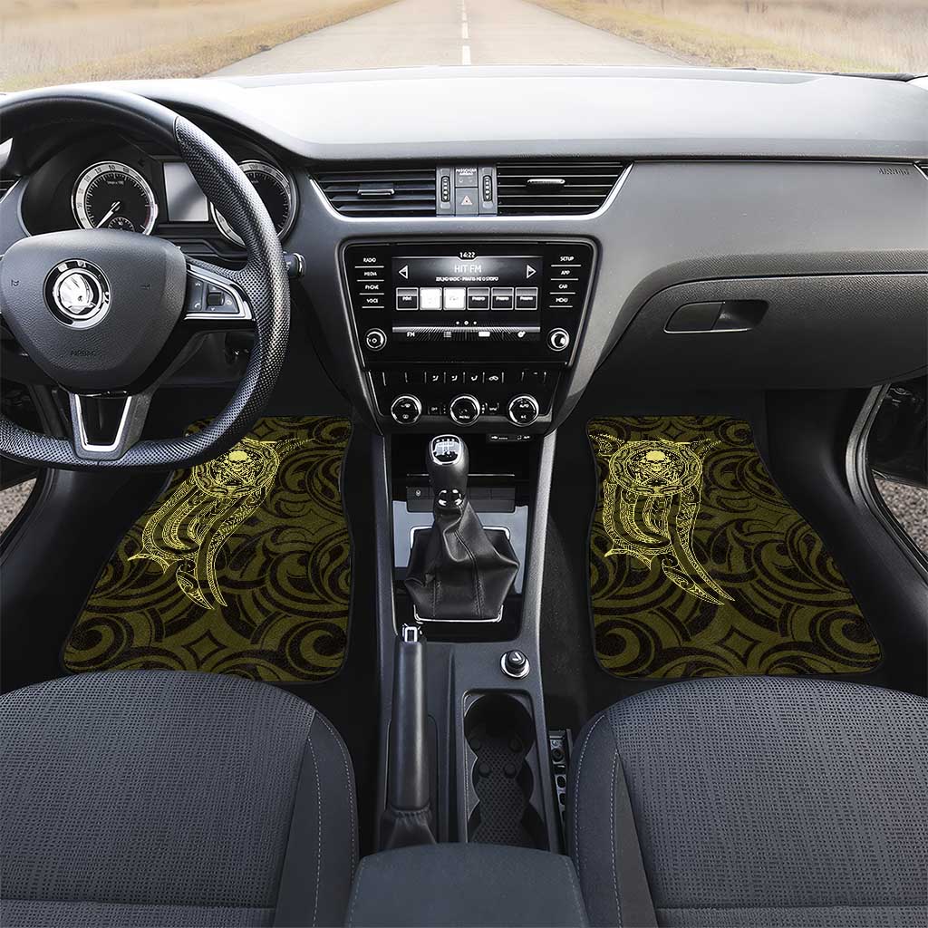 New Zealand Skull Darts Car Mats Aotearoa Maori Chest Tattoo Stylized Gold - Polynesian Pride