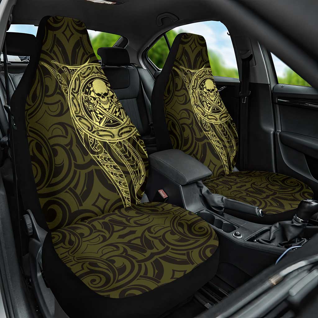 New Zealand Skull Darts Car Seat Cover Aotearoa Maori Chest Tattoo Stylized Gold - Polynesian Pride