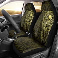 New Zealand Skull Darts Car Seat Cover Aotearoa Maori Chest Tattoo Stylized Gold - Polynesian Pride