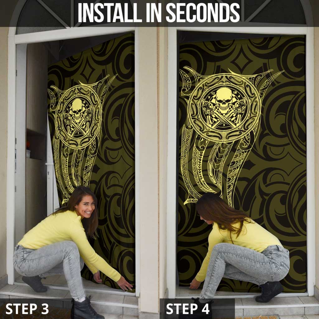 New Zealand Skull Darts Door Cover Aotearoa Maori Chest Tattoo Stylized Gold - Polynesian Pride