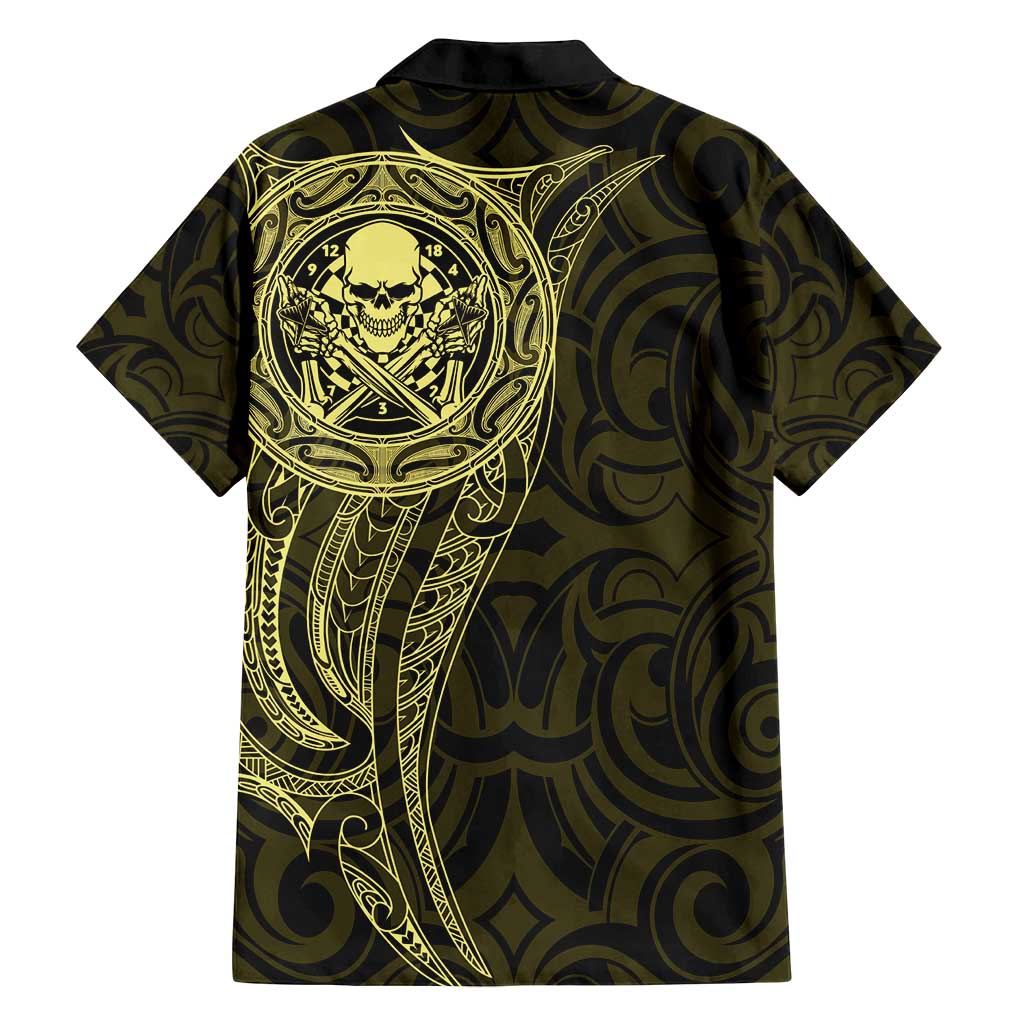 New Zealand Skull Darts Family Matching Summer Maxi Dress and Hawaiian Shirt Aotearoa Maori Chest Tattoo Stylized Gold - Polynesian Pride