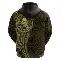 New Zealand Skull Darts Hoodie Aotearoa Maori Chest Tattoo Stylized Gold - Polynesian Pride