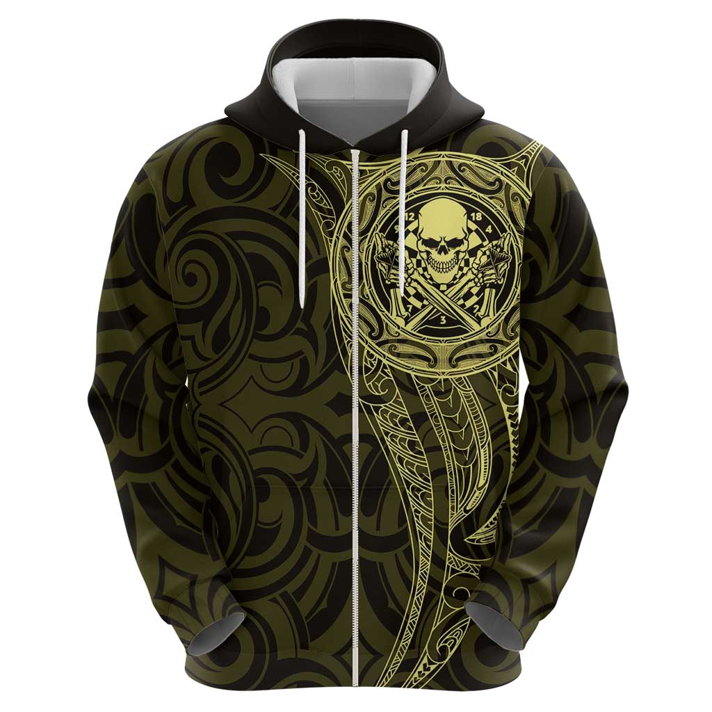 New Zealand Skull Darts Hoodie Aotearoa Maori Chest Tattoo Stylized Gold - Polynesian Pride