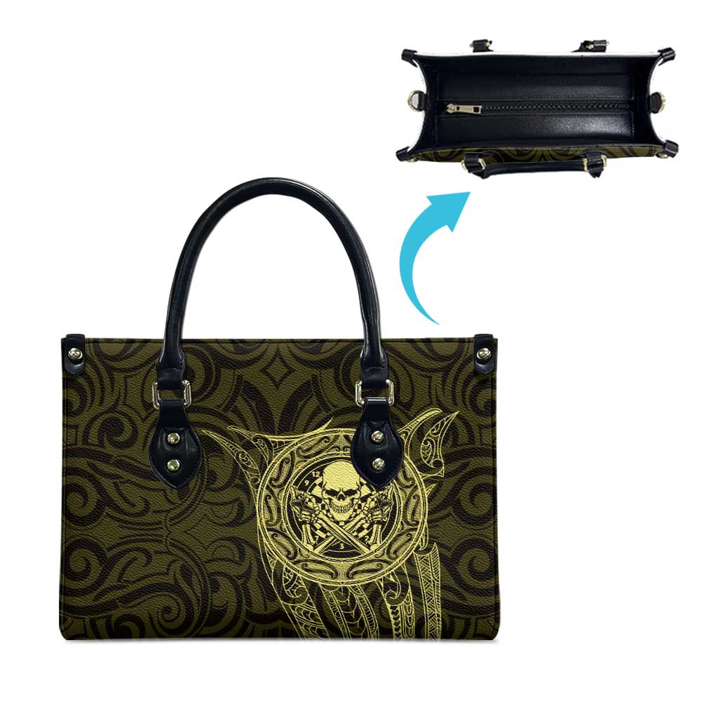 New Zealand Skull Darts Leather Bag Aotearoa Maori Chest Tattoo Stylized Gold - Polynesian Pride