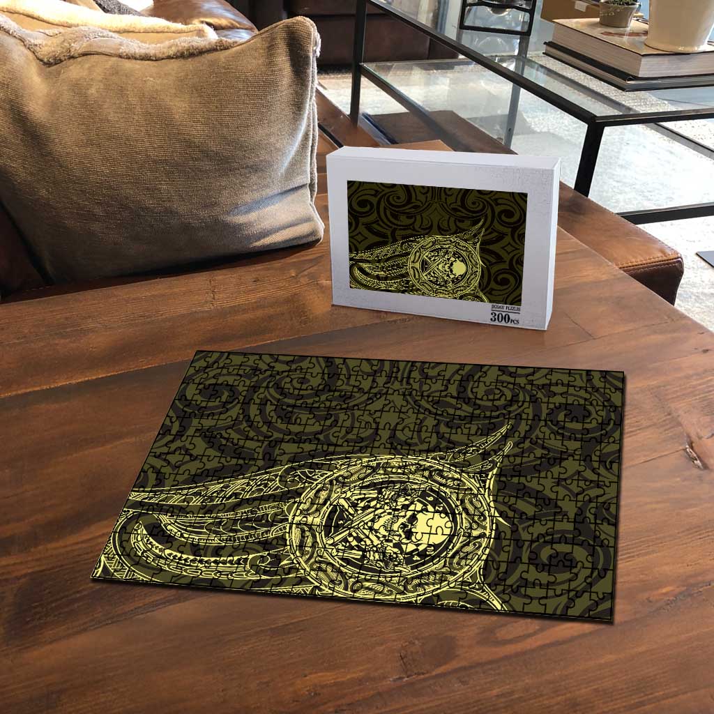 New Zealand Skull Darts Puzzle Aotearoa Maori Chest Tattoo Stylized Gold - Polynesian Pride