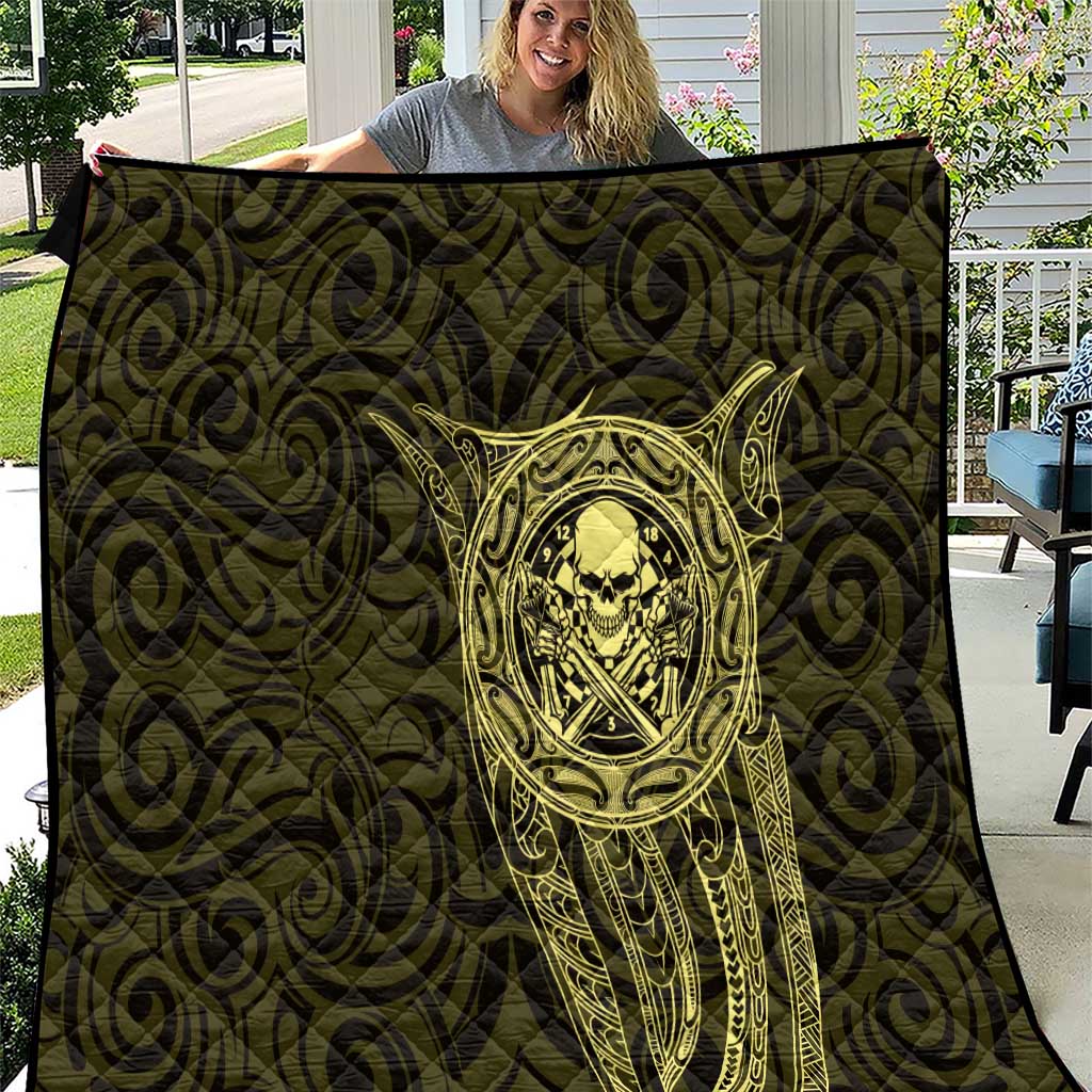 New Zealand Skull Darts Quilt Aotearoa Maori Chest Tattoo Stylized Gold - Polynesian Pride
