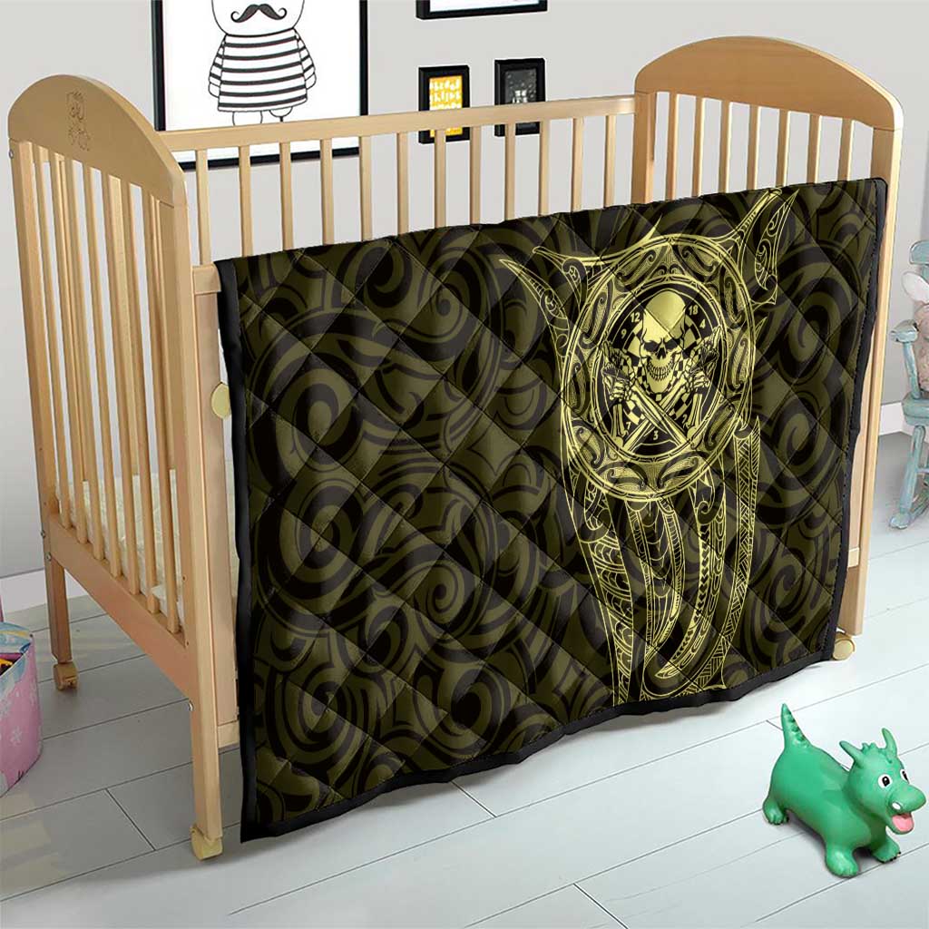 New Zealand Skull Darts Quilt Aotearoa Maori Chest Tattoo Stylized Gold - Polynesian Pride