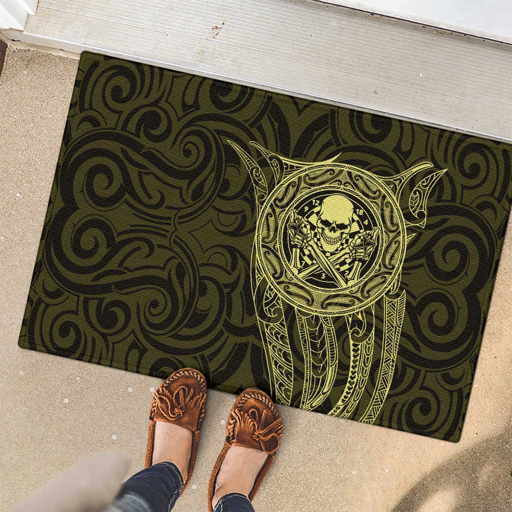 New Zealand Skull Darts Rubber Doormat Aotearoa Maori Chest Tattoo Stylized Gold - Polynesian Pride